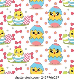 Easter seamless pattern with bunnies and chickens