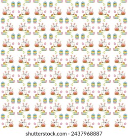 Easter seamless pattern with bunnies and chickens