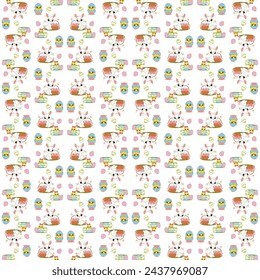 Easter seamless pattern with bunnies and chickens