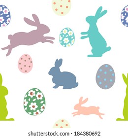 Easter seamless pattern with bunnies and eggs