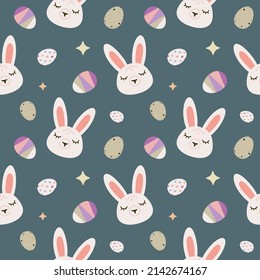 Easter seamless Pattern with Bunnies and Eggs. Great for banners, wallpapers, wrapping, textiles - vector design