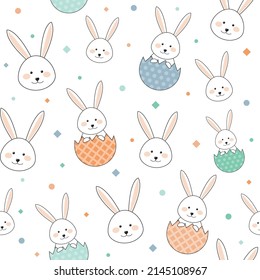 Easter seamless pattern with bunnies and eggs. Vector