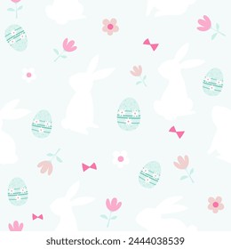 easter seamless pattern with bunnies ,flowers and bow tie  , vector illustration