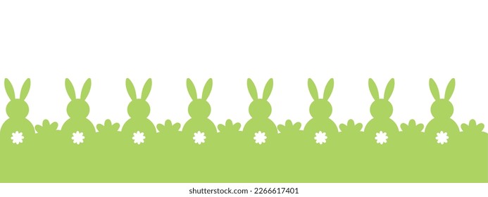 Easter seamless pattern with bunnies, horizontal background, flower, rabbit, bottom design, vector illustration