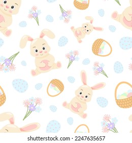 easter seamless pattern bunny, eggs, flowers
