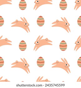 Easter seamless pattern with bunny and eggs. Isolated vector pattern for packaging, cards, background, textile