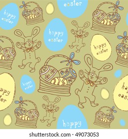 Easter seamless pattern with bunny and eggs
