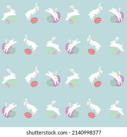 Easter seamless pattern. Bunny jump above Easter eggs. Flat design.