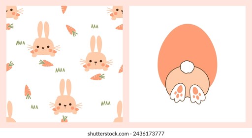 Patrón sin fisuras de Pascua con dibujos animados de conejo conejito sobre fondo blanco.  Conejito de fondo, conejo agujero icono signo vector.