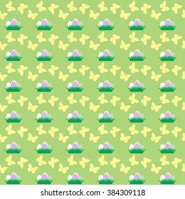 Easter seamless pattern with butterflies over painted eggs vector illustration