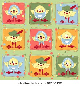 Easter seamless pattern with cartoon chicken