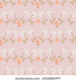 easter seamless pattern with chickens and flowers. Vector design for paper, fabric and other surface.