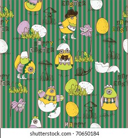 Easter seamless pattern with chicks