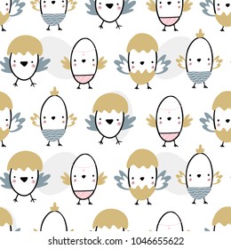 Easter seamless pattern with chiks. Handwritten vector illustration