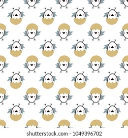 Easter seamless pattern with chiks. Handwritten vector illustration