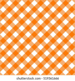 Easter. Seamless pattern. Classical cell diagonally. Background orange table cloth in a cage. Vector backdrop.