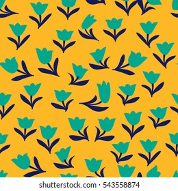 Easter seamless pattern. Color illustration with  flowers tulips for decoration traditional holiday symbols