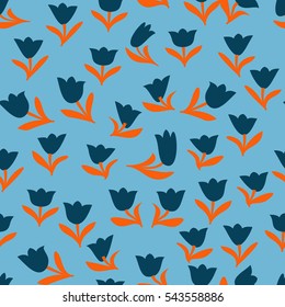 Easter seamless pattern. Color illustration with  flowers tulips for decoration traditional holiday symbols