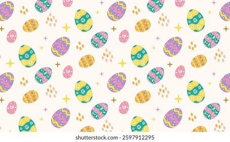 Easter seamless pattern with colored eggs.