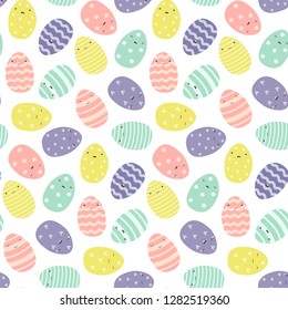 Easter seamless pattern with colorful eggs. Perfect for wallpaper, gift paper, web page background, spring greeting cards. Vector illustration.