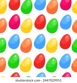 Patrón inconsútil de Pascua de huevos coloridos sobre fondo blanco. Ilustración vectorial para Fondo de pantalla, envoltura, fondos.
