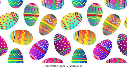 easter seamless pattern colorful neon gradient eggs white isolated background festive holiday wallpaper web design poster