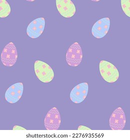 Easter seamless pattern with colorful patterned Easter eggs in trendy hues. Happy Easter. Springtime