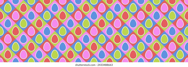 Patrón sin costuras de Pascua con huevos de colores. Diseño retro para tarjeta, invitación y póster. Cabecera panorámica. Ilustración de vector