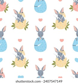 Easter Seamless pattern. Cute Australian animal bilby with eggs on white background. Vector illustration for design, wallpaper, packaging, textile 