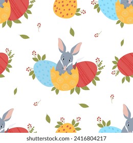 Easter Seamless pattern. Cute Australian animal bilby with Easter eggs on white background. Vector illustration for design, wallpaper, packaging, textile