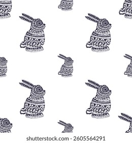 Easter seamless pattern with cute black and white big and small rabbits textured background pattern design for textiles, wallpapers.