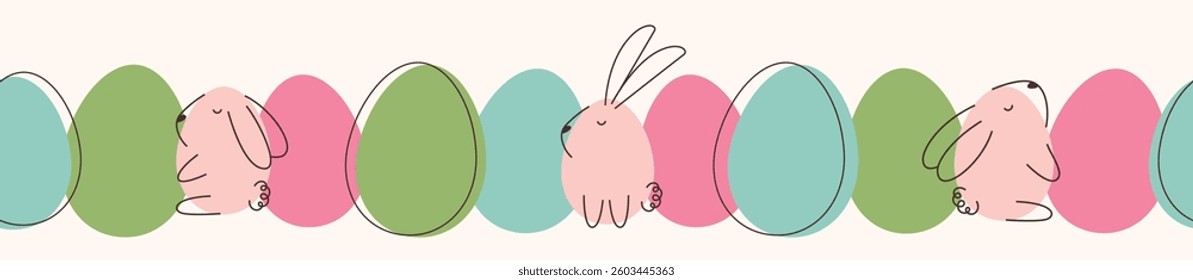 Easter seamless pattern with cute bunnies and eggs in abstract style. Easter concept design for banner, card or flyer.