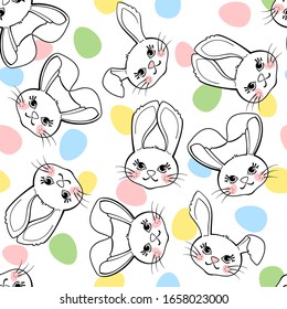 Easter seamless pattern with cute bunny and egg isolated on white background. Design element for textile, fabric, wrapping or wallpaper.
