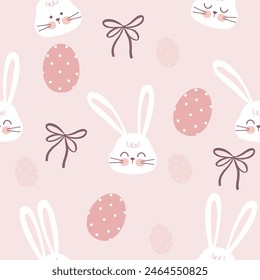 easter seamless pattern with cute face of bunny and bow , vector illustration 