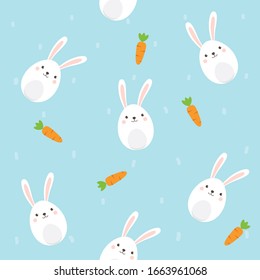 Easter Seamless pattern. Cute Rabbit character Seamless pattern on sky blue background. Vector illustration for Easter Day invitation, banner, poster, card, background.