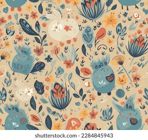 Easter seamless pattern cute vector illustration design