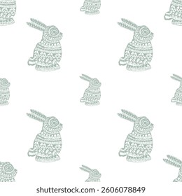 Easter seamless pattern with cute winter green big and small rabbits textured background pattern design for textiles, wallpapers.
