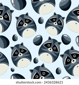 Easter seamless pattern with decorated eggs with gray raccoons and gray eggs for holiday posters, textiles or packaging