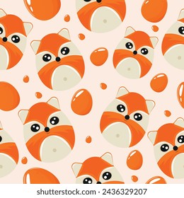 Easter seamless pattern with decorated eggs with orange foxes and orange eggs for holiday poster, textile or packaging