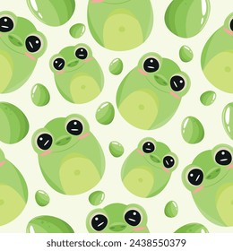 Easter seamless pattern with decorated eggs with green frogs and green eggs for holiday poster, textile or wrapping