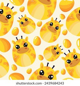 Easter seamless pattern with decorated eggs with orange giraffes and orange eggs for holiday poster, textile or wrapping