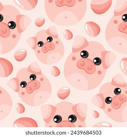 Easter seamless pattern with decorated eggs with pink piglets and pink eggs for holiday poster, textile or packaging