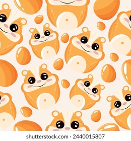 Easter seamless pattern with decorated eggs with orange hamster and orange eggs for holiday poster, textile or wrapping	