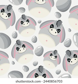 Easter seamless pattern with decorated eggs with gray donkeys and gray eggs for holiday posters, textiles or packaging