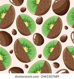 Easter seamless pattern with decorated eggs with green avocados and green eggs for holiday poster, textile or packaging	