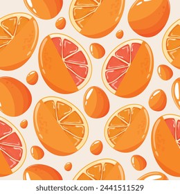 Easter seamless pattern with decorated eggs with juicy grapefruit and orange eggs for holiday poster, textile or packaging	