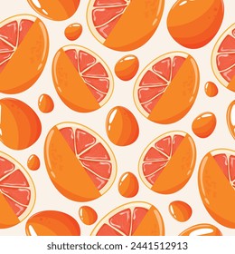 Easter seamless pattern with decorated eggs with juicy grapefruit and orange eggs for holiday poster, textile or packaging	