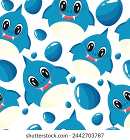 Easter seamless pattern with decorated eggs with shark and blue eggs for holiday poster, textile or packaging