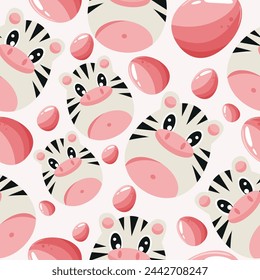 Easter seamless pattern with decorated eggs with zebra and pink eggs for holiday poster, textile or packaging	