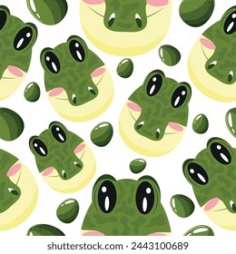 Easter seamless pattern with decorated eggs with green crocodile and green eggs for holiday poster, textile or wrapping	